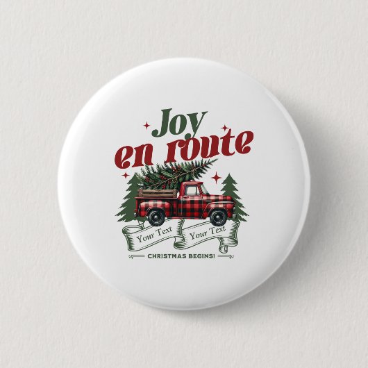 Joy En Route Christmas Begins Truck X Mas Tree Button (Vorderseite)