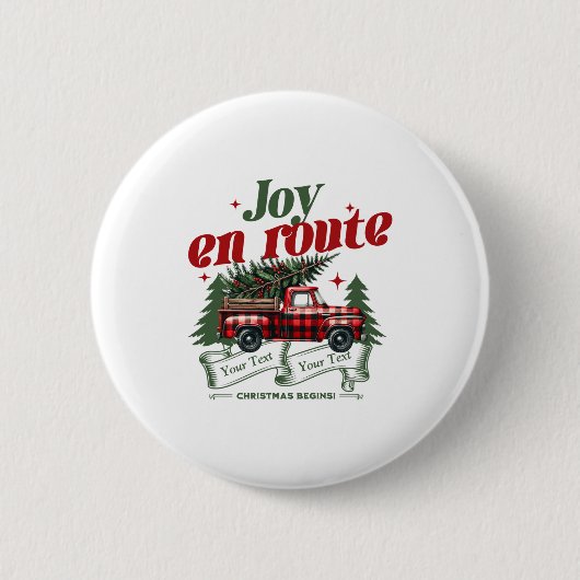 Joy En Route Christmas Begins Truck X Mas Tree Button (Vorderseite)