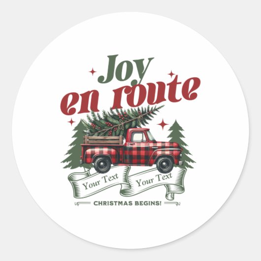 Joy En Route Christmas Begins Truck X Mas Tree Runder Aufkleber (Vorderseite)