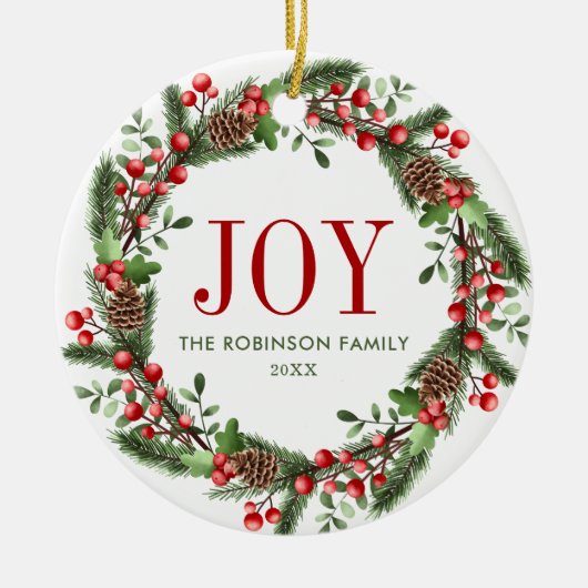 Joy Familienname Weihnachtsfeier Keramik Ornament (Vorne)