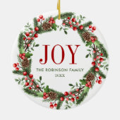 Joy Familienname Weihnachtsfeier Keramik Ornament (Hinten)