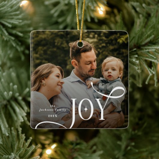 Joy Family Photo Christmas Keramikornament (Baum)