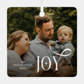 Joy Family Photo Christmas Ornament Aus Metall (Vorderseite)