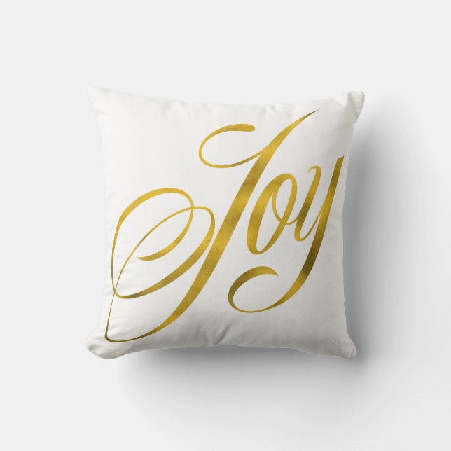 Joy Faux Gold Foil Christmas Script Lettering Text Kissen (Vorderseite)