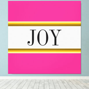 JOY Festive Bright Pink White Christmas Streifen Leinwanddruck