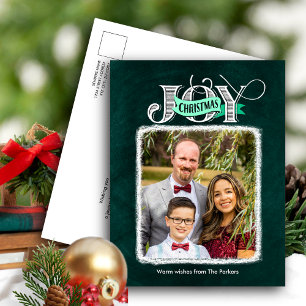 JOY Festive Green Modern Script Weihnachten Foto