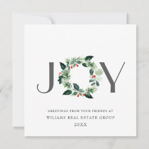 JOY Festive Holly Berry Wreath Weihnachtsgrüße Feiertagskarte