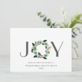 JOY Festive Holly Berry Wreath Weihnachtsgrüße Feiertagskarte (Stehend Vorderseite)