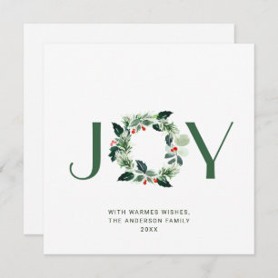 JOY Festive Holly Berry Wreath Weihnachtsgrüße Feiertagskarte