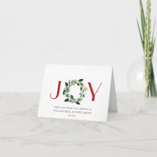 JOY Festive Holly Berry Wreath Weihnachtsgrüße Feiertagskarte