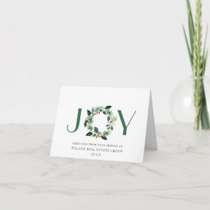 JOY Festive Holly Berry Wreath Weihnachtsgrüße Feiertagskarte