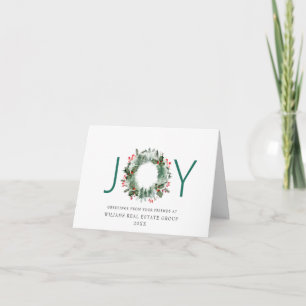 JOY Festive Holly Berry Wreath Weihnachtsgrüße Feiertagskarte