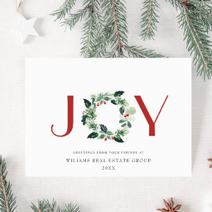 JOY Festive Holly Berry Wreath Weihnachtsgrüße Feiertagskarte