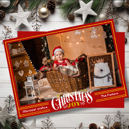 JOY Festive Red Gold Script Einfaches Foto Weihnac Feiertagskarte
