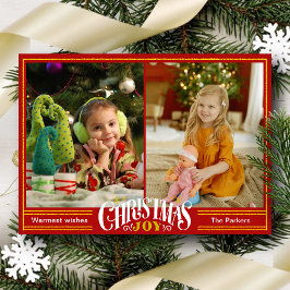 JOY Festive Red Gold Script Einfaches Foto Weihnac Feiertagskarte