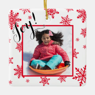 Joy! Festliche Rote Schneeflocken Weihnachtsrahmen Keramikornament