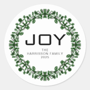 Joy Floral Christmas Wreath Familienname Classic Runder Aufkleber