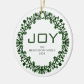Joy Floral Christmas Wreath Familienname Foto Keramik Ornament (Links)