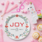 Joy Floral Christmas Wreath Family Custom Name Pappteller (Party)