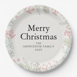 Joy Floral Christmas Wreath Family Custom Name Pappteller