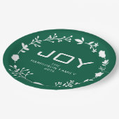 Joy Floral Christmas Wreath Family Custom Name Pappteller (Schrägansicht)