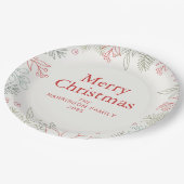 Joy Floral Christmas Wreath Family Custom Name Pappteller (Schrägansicht)