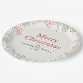 Joy Floral Christmas Wreath Family Custom Name Pappteller (Schrägansicht)