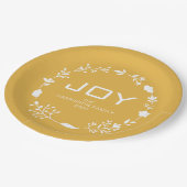Joy Floral Christmas Wreath Family Custom Name Pappteller (Schrägansicht)