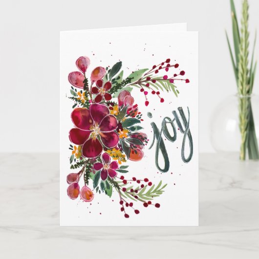 Joy Floral Holiday Christmas Personalize Sentiment Karte (Vorderseite)