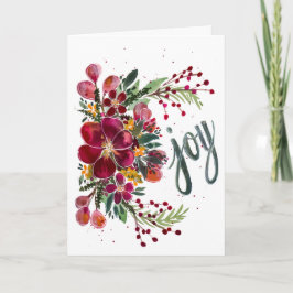 Joy Floral Holiday Christmas Personalize Sentiment Karte