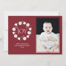 Joy Floral Wreath Blush Burgundy Weihnachts-Foto Feiertagskarte
