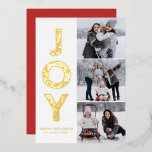 JOY Foliage Briefe Gold Foil Collage Folien Feiertagskarte<br><div class="desc">Frohe Weihnachten! Senden Sie Ihren Freunden und Ihrer Familie mit dieser individuell gestaltbaren Weihnachtskarte aus Gold herzliche Urlaubsstimmung. Es zeichnet sich durch JOY Foliage dekorative Typografie aus. Personalisieren Sie diese Aquarell Foto Weihnachtskarte,  indem Sie Ihre Daten hinzufügen. Diese Weihnachtskarte aus Goldfolie ist in einer Vielzahl von Kartons erhältlich.</div>