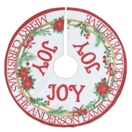 Joy Foliage Green Red Gold Festival Modern Elegant Polyester Weihnachtsbaumdecke