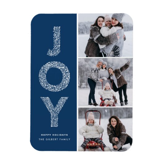 JOY Foliage Lettering Blue Foto Collage Magnet (Vertikal)