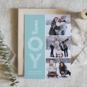 JOY Foliage Letters Light Blue Foto Collage Feiertagskarte