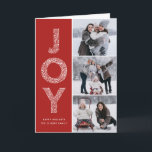 JOY Foliage Typografie Red Christmas Foto Collage Feiertagskarte<br><div class="desc">JOY Foliage Typografy Red Christmas Foto Collage Holiday Card | Senden Sie Weihnachten Grüße mit dieser skurrilen Urlaubskarte Foto Collage Card. Es zeichnet sich durch JOY Foliage dekorative Typografie und festliche Muster aus. Andere Farben sind verfügbar.</div>