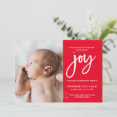 Joy Foto Baby Announcement Red Einladung (Stehend Vorderseite)