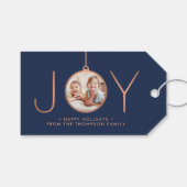 JOY Foto Navy Blue Copper Elegante Moderner Urlaub Geschenkanhänger (Vorderseite (Horizontal))