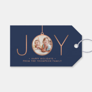 JOY Foto Navy Blue Copper Elegante Moderner Urlaub Geschenkanhänger