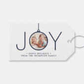 JOY Foto Navy Blue Modern Minimal Weihnachten Geschenkanhänger (Vorderseite (Horizontal))