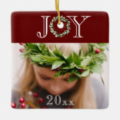 Joy Foto Personalisiert Red Holiday Weihnachten Keramikornament (Vorderseite)