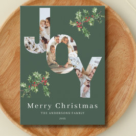 JOY Foto-Vorlage grün Weihnachtskarte Feiertagskarte