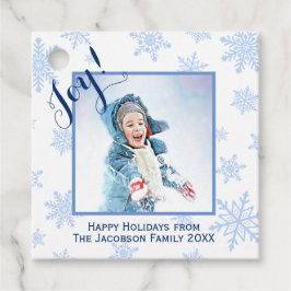 Joy! Fun Blue Snowflakes Weihnachtsrahmen Foto Geschenkanhänger