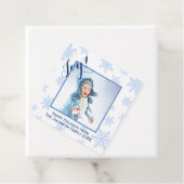 Joy! Fun Blue Snowflakes Weihnachtsrahmen Foto Geschenkanhänger (Beispiel)