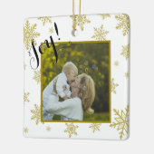 Joy! Fun Gold & White Snowflakes Weihnachten Foto Keramikornament (Links)