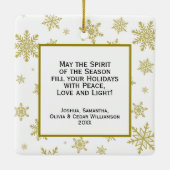 Joy! Fun Gold & White Snowflakes Weihnachten Foto Keramikornament (Rückseite)