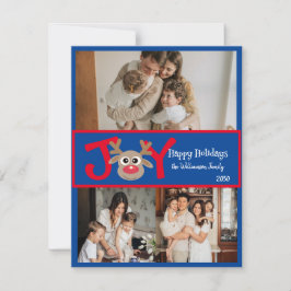 JOY Fun Niedlich 3 Foto Cartoon Reindeer Red Blue Feiertagskarte