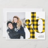 Joy | Gelbes Buffalo Kariertes Foto Urlaub Einladung (Vorderseite)