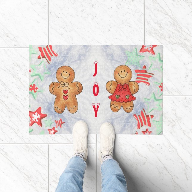 JOY Gingerbread White Xmas Door Mat Personalize Fußmatte (Indoor)