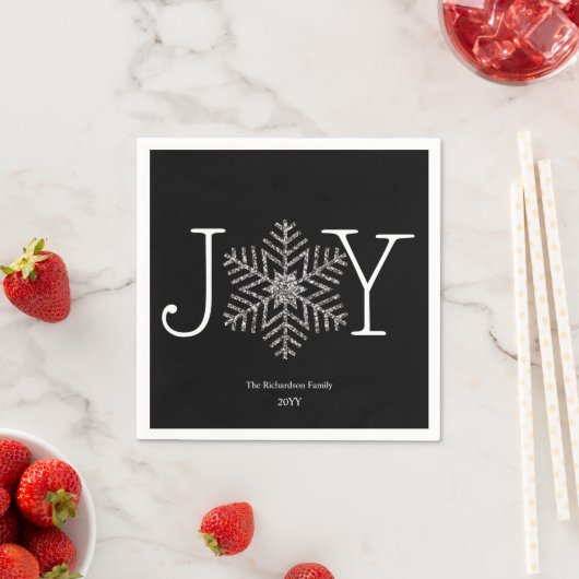 Joy Glittery Snowflake Familienname und Jahr Serviette (Beispiel)